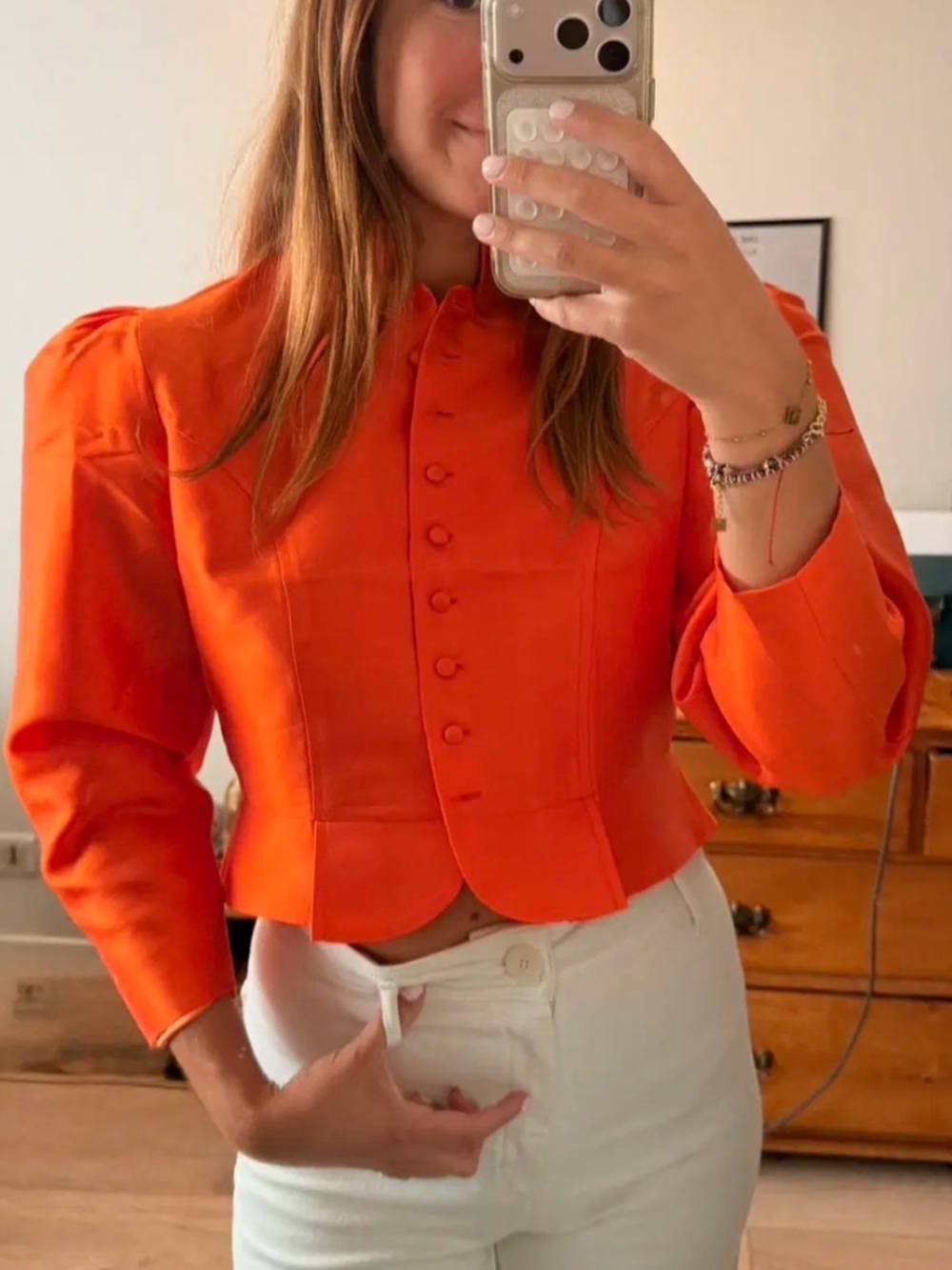Destree Bright Orange Satin Jacket with Button Front